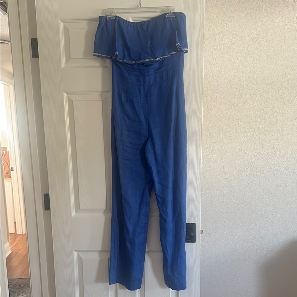 Karina Grimaldi Bright Blue Jumpsuit with Contrasting Navy Band